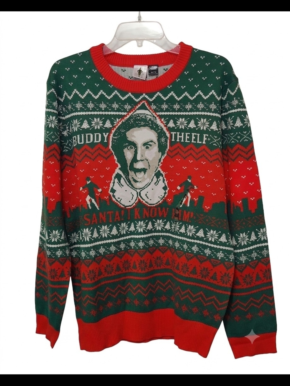 NWT ELF Red and Green Buddy Graphic Crewneck Sweater WOMEN XL